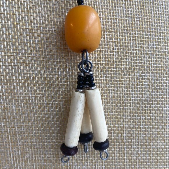 Dangle Necklace Black, White & Orange Beads - Picture 4 of 5